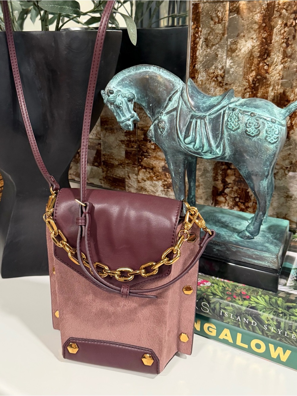 Charles & Keith Two-Tone Plum Mini Bag with Gold Chain